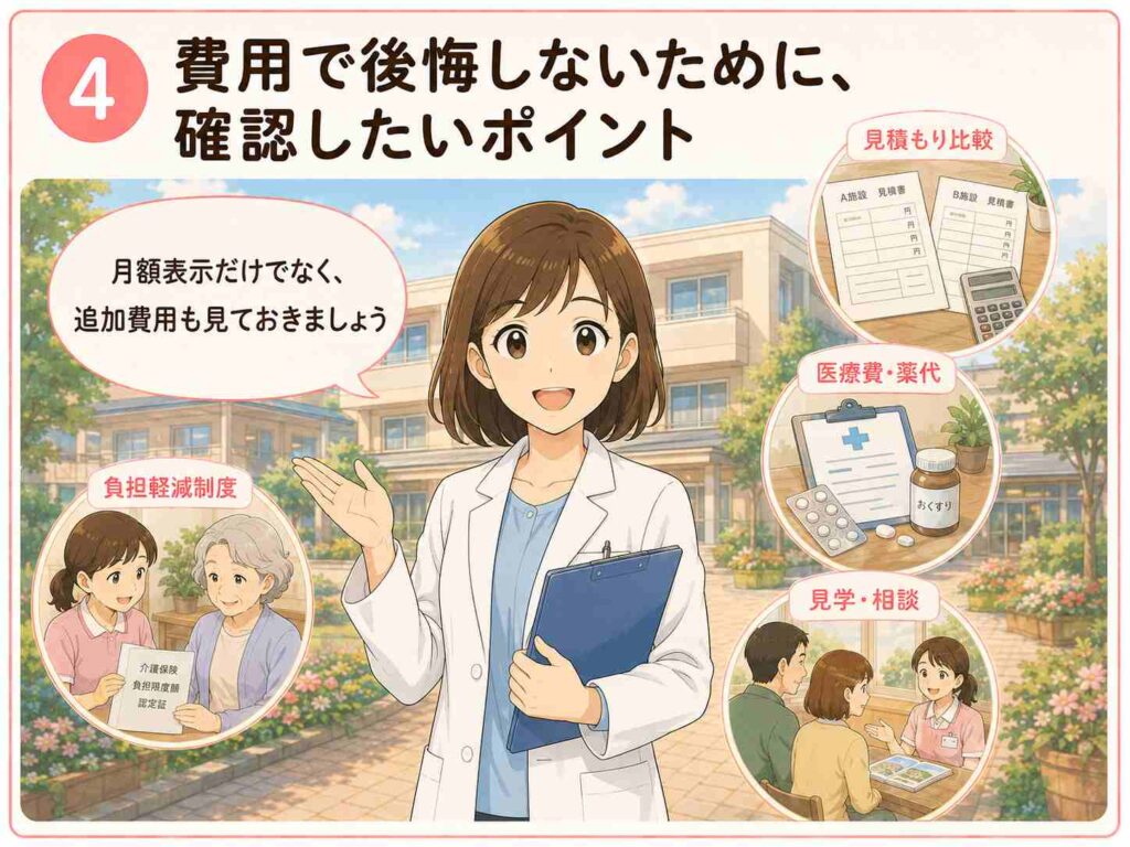 04_費用で後悔しない確認ポイント-1-1024x768 第3回 親の介護を考え始めたら読む! 老人ホームの費用はいくら? 年金だけでも入居できる?