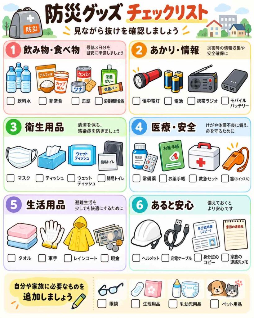 防災グッズチェックリストl-1-819x1024 2026年も相次ぐ地震・豪雨・猛暑!自然災害から命と健康を守る7つの備え